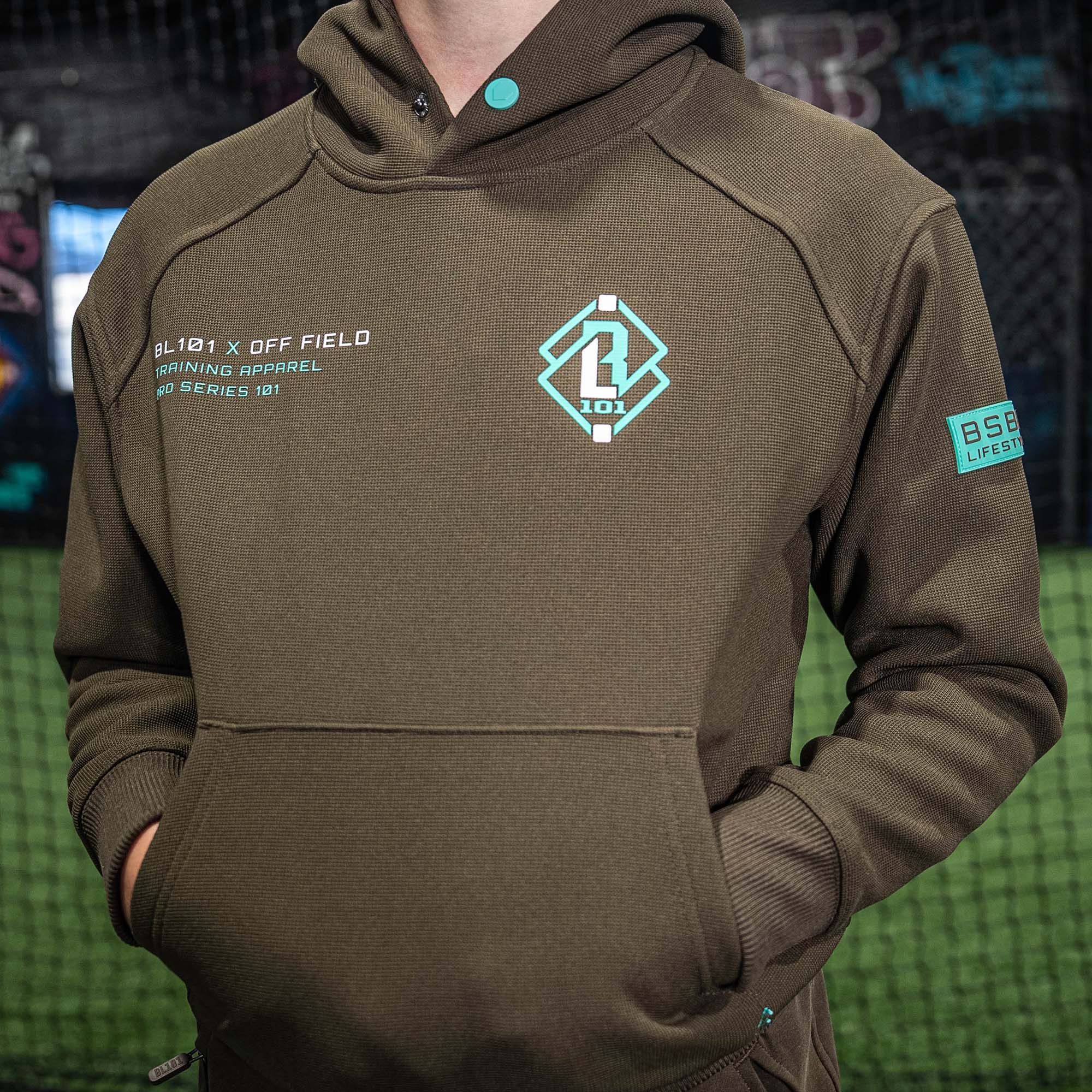 Off-Field Waffle Performance Youth Hoodie - Brown/Mint