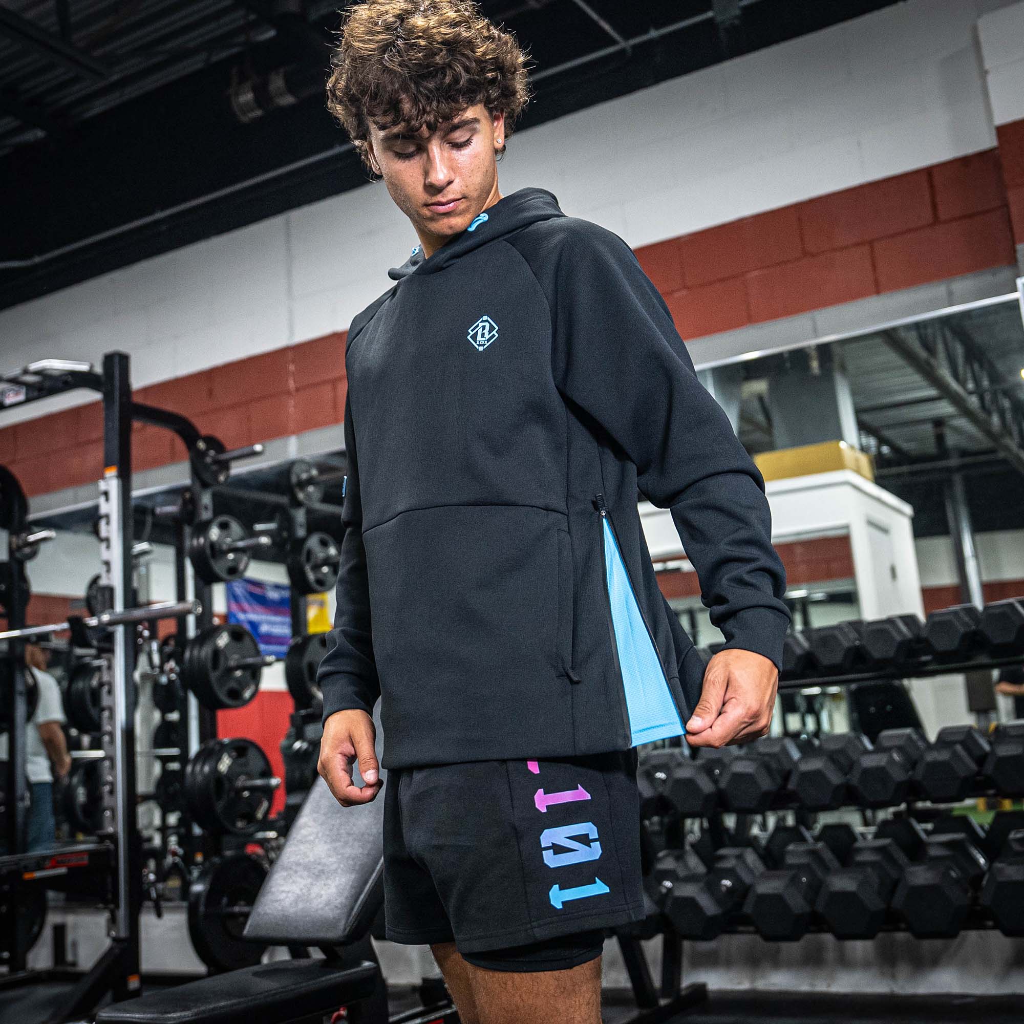 Diamond Tech Side Vented Youth Hoodie - Black/Light Blue