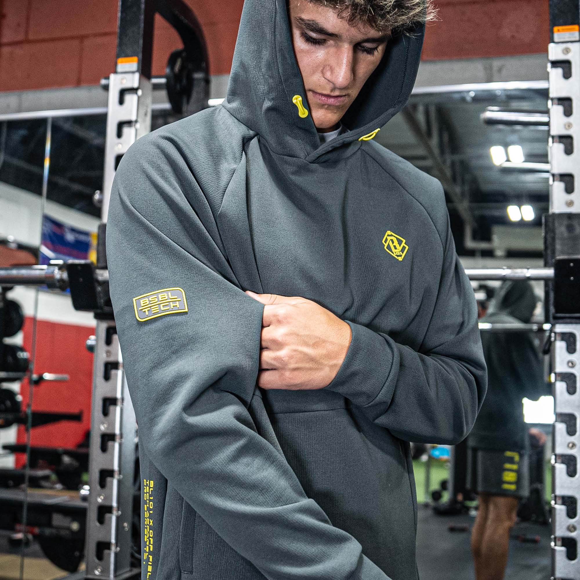 Diamond Tech Side Vented Youth Hoodie - Gray/Yellow