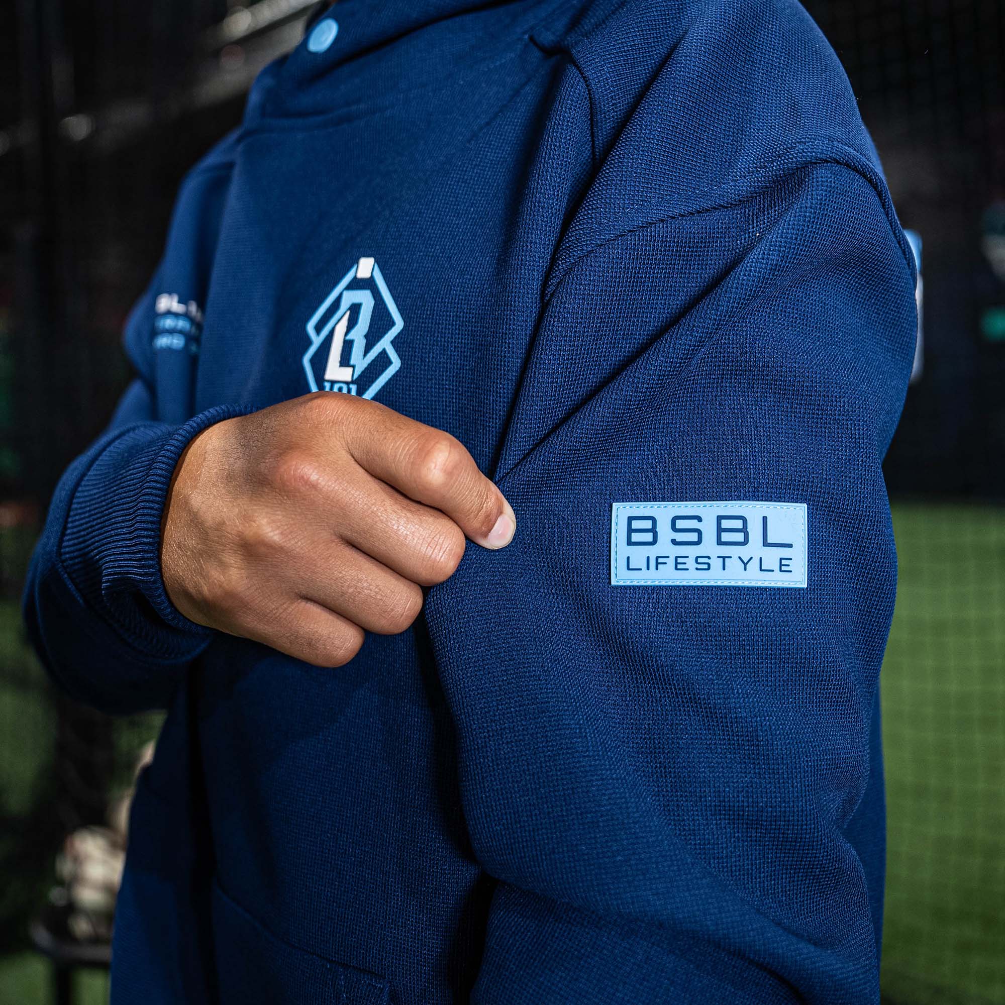 Off-Field Waffle Performance Youth Hoodie - Navy/Light Blue
