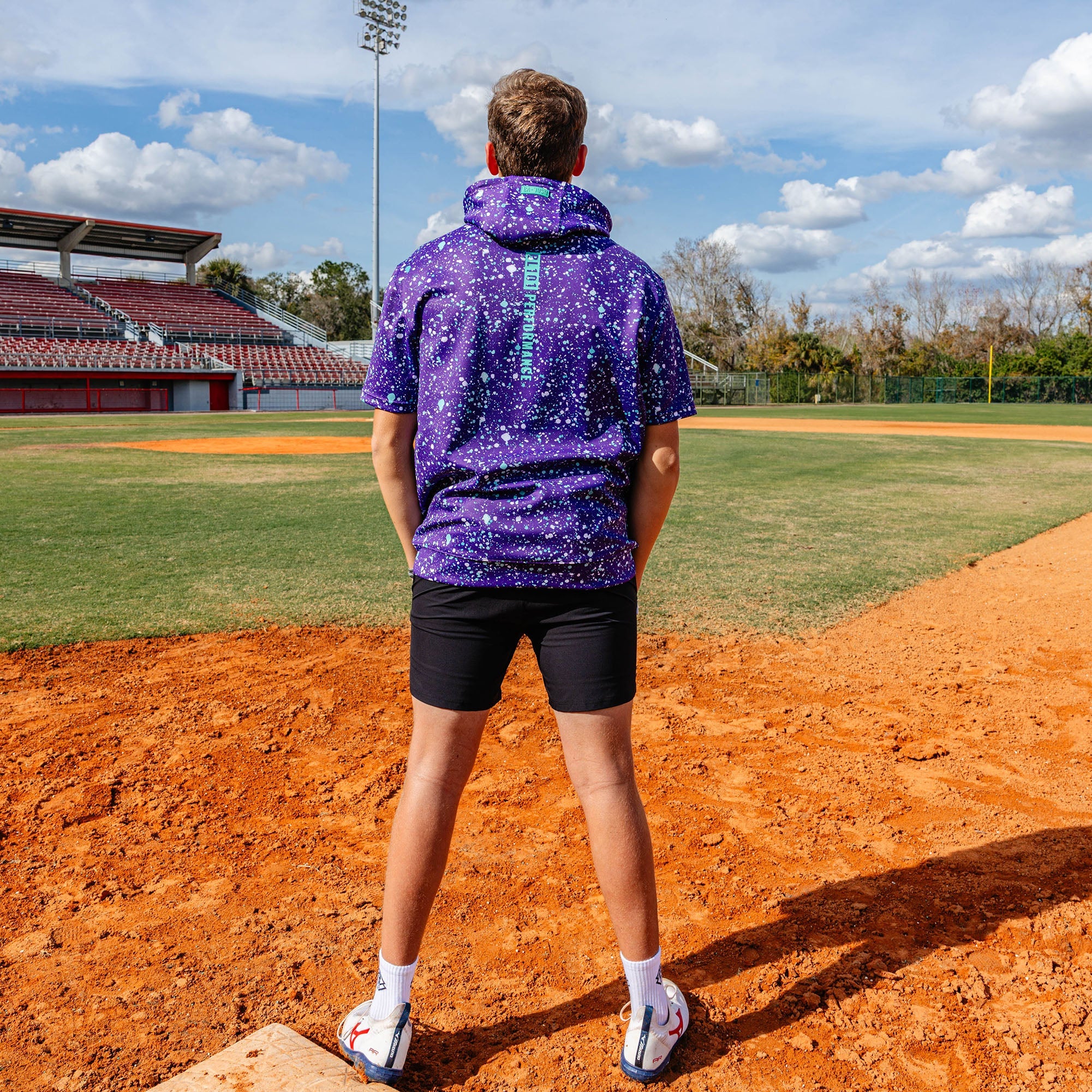 BSBL-SZN Youth Short Sleeve Hoodie V3 - Splatter Purple/Teal