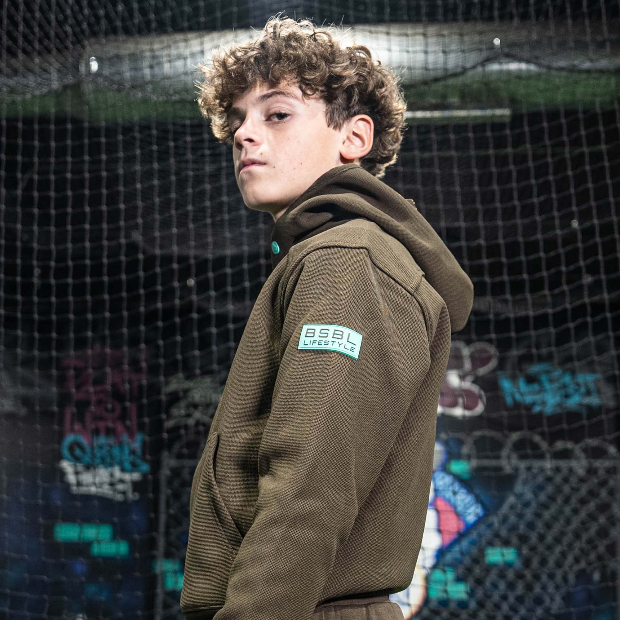 Off-Field Waffle Performance Youth Hoodie - Brown/Mint