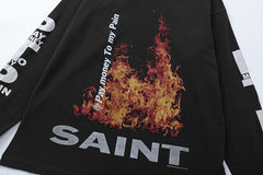 Saint Michael Fire Graphic & Sleeve Print Sweatshirt