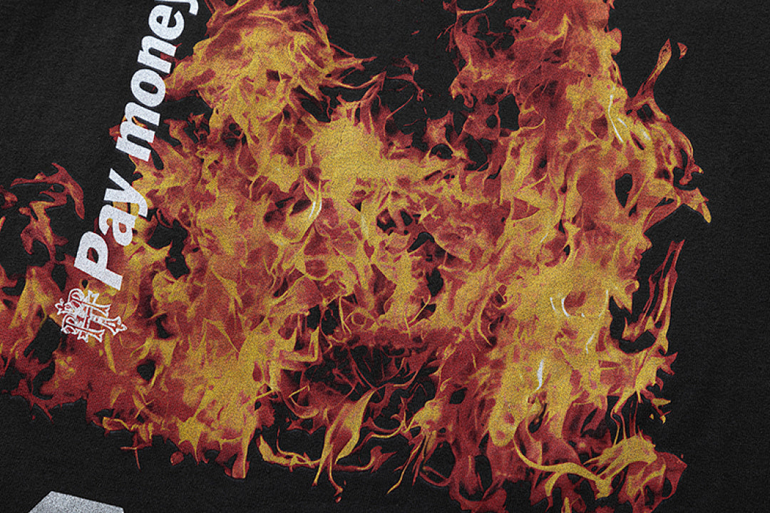 Saint Michael Fire Graphic & Sleeve Print Sweatshirt