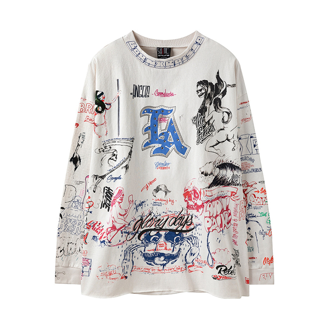 Saint Michael All-Over Doodle & Emblem Graphic Long Sleeve