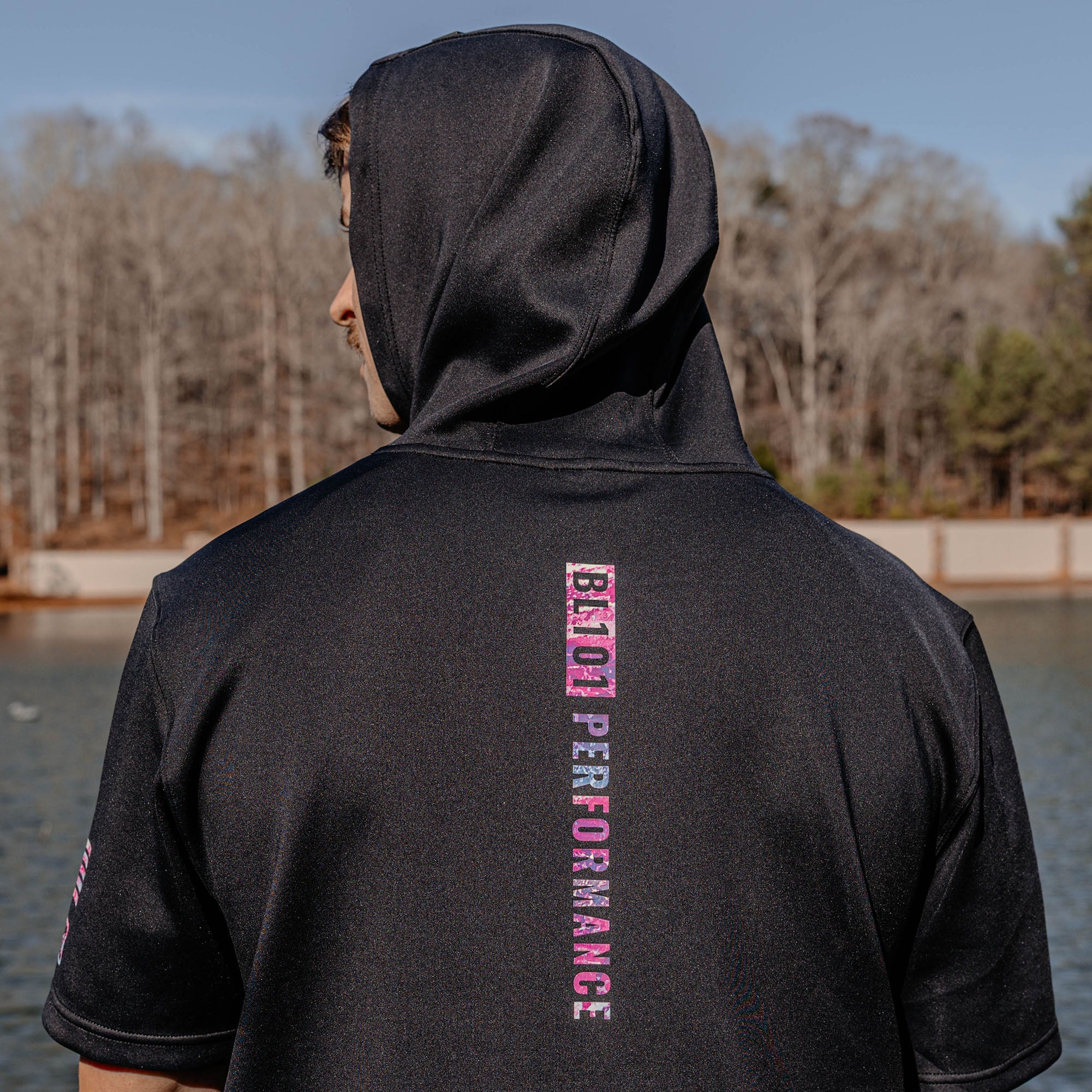 Realtree BSBL-SZN Short Sleeve Hoodie V3 - Black/Aspect Blue