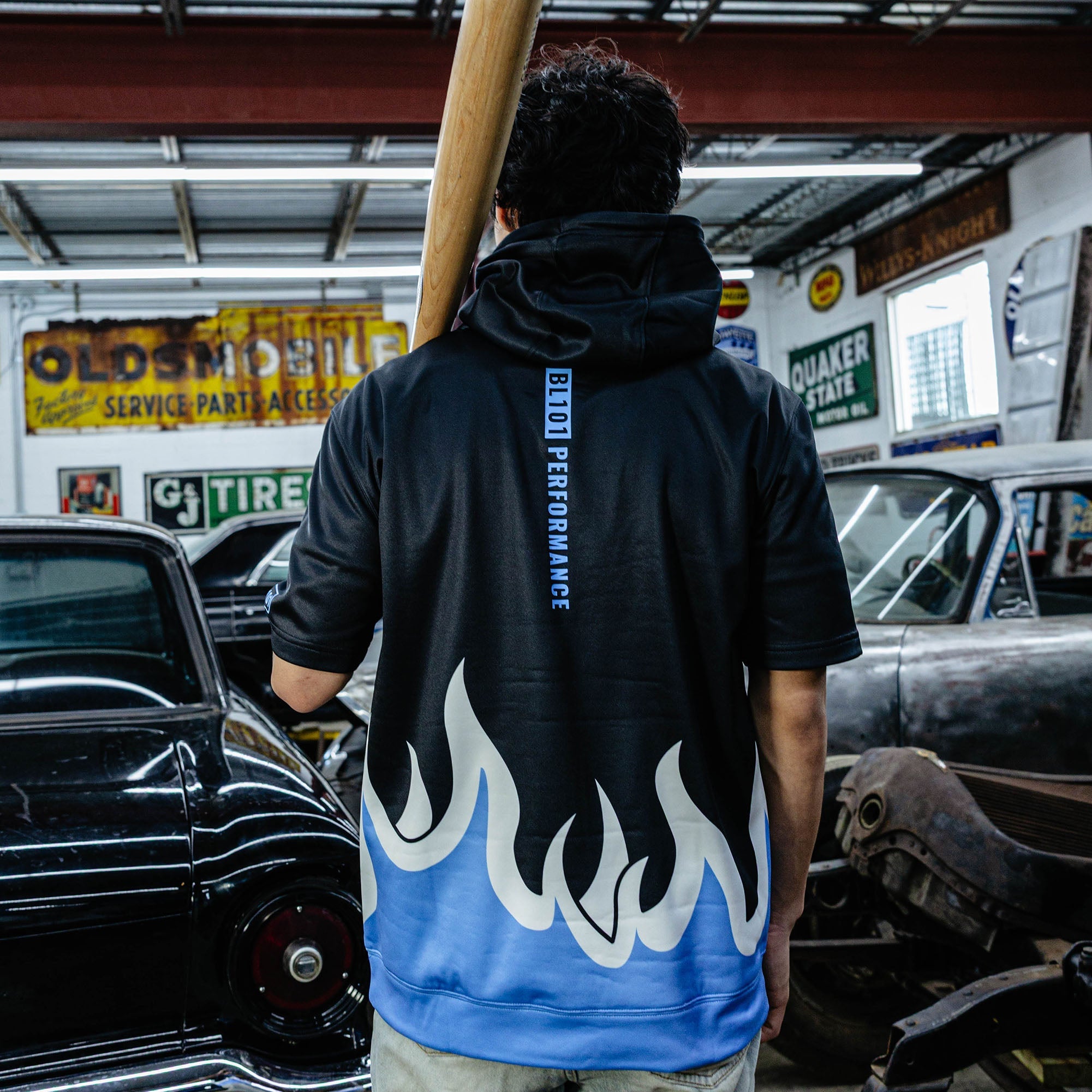 BSBL-SZN V2 Short Sleeve Hoodie - Flames Blue