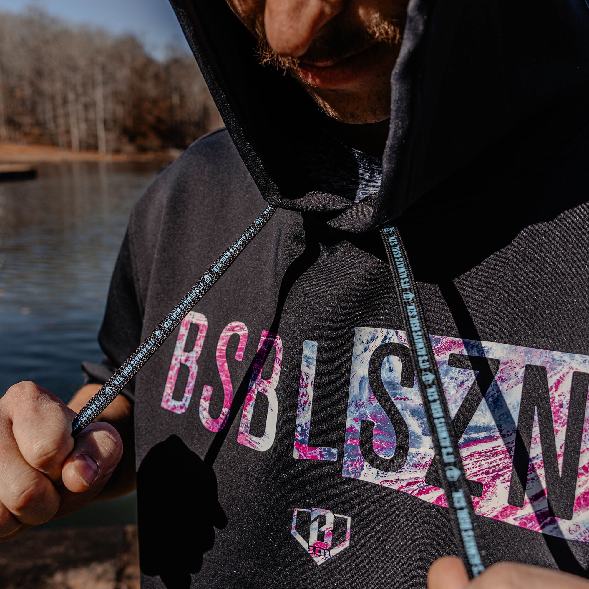 Realtree BSBL-SZN Short Sleeve Hoodie V3 - Black/Aspect Blue