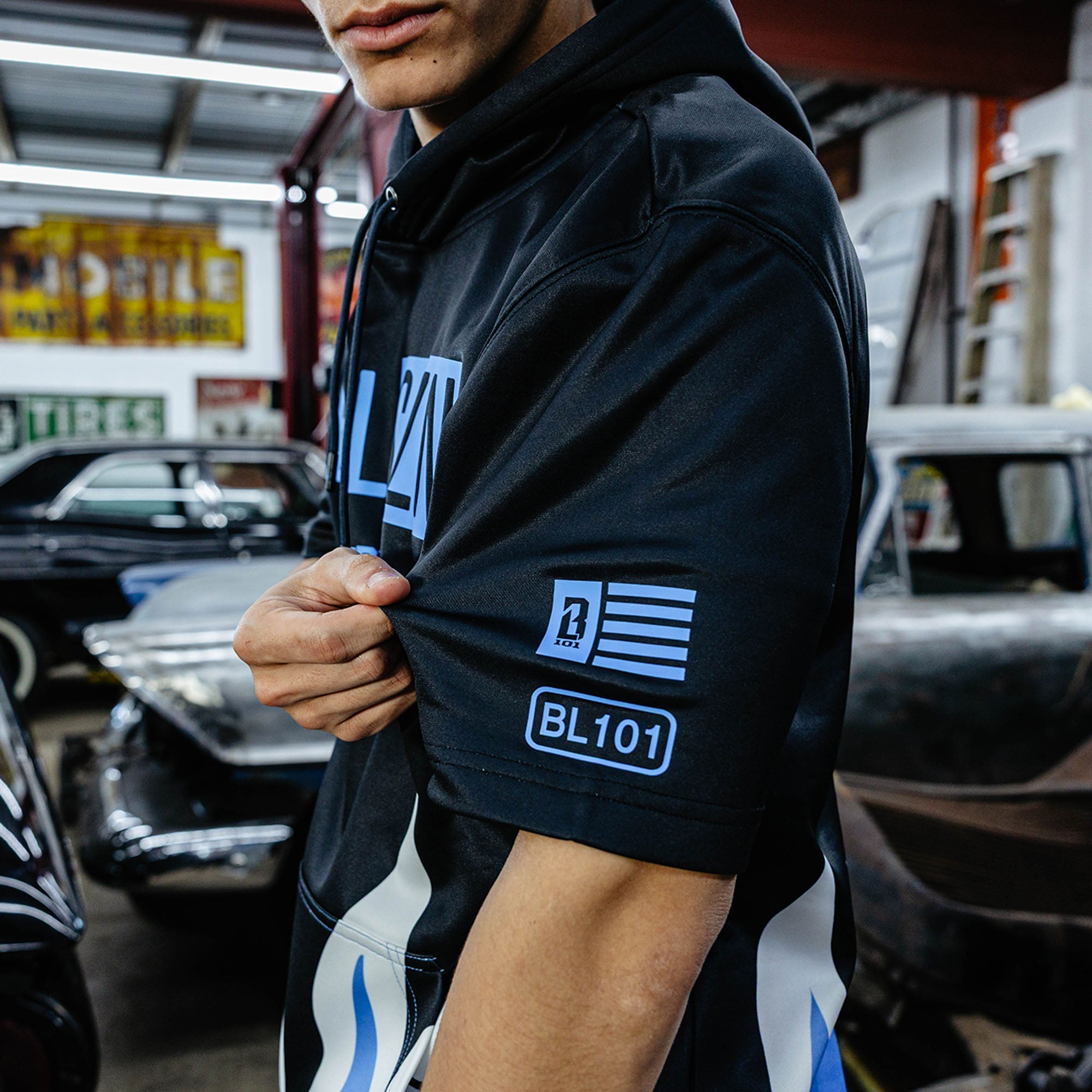 BSBL-SZN V2 Short Sleeve Hoodie - Flames Blue