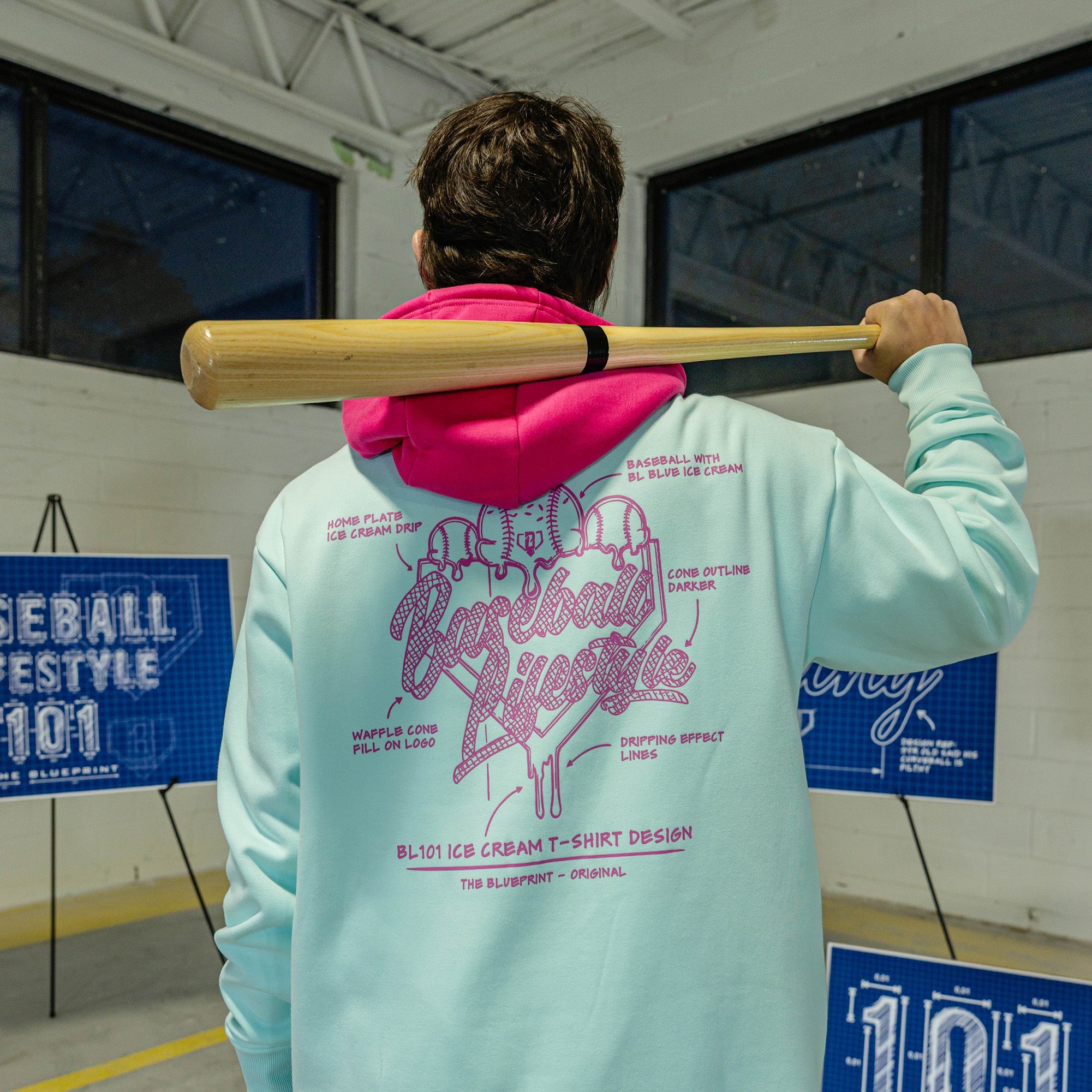 OG Ice Cream Design Hoodie - Light Blue