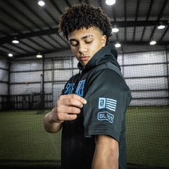 BSBL-SZN Short Sleeve Hoodie V2 - Black/Light Blue