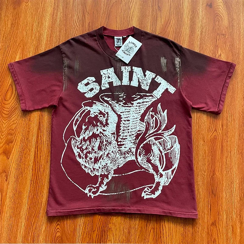 SAINT VANITY 印花洗水纯棉短袖T恤 (1)