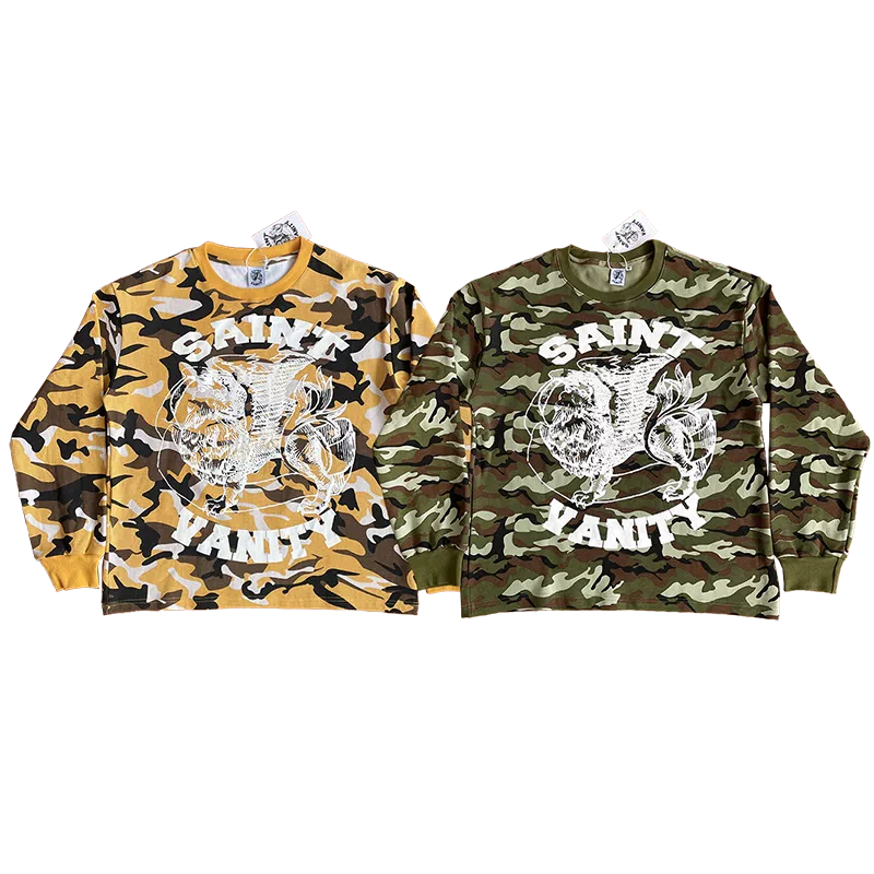 SAINT VANITY Vintage Camouflage Print Casual Long-Sleeved T-shirt