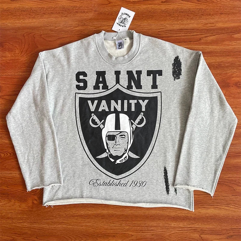 SAINT VANITY Retro Fashion Print Casual Sweatshirt and Shorts Set