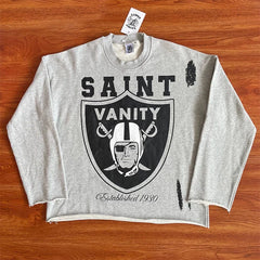 SAINT VANITY Retro Fashion Print Casual Sweatshirt and Shorts Set