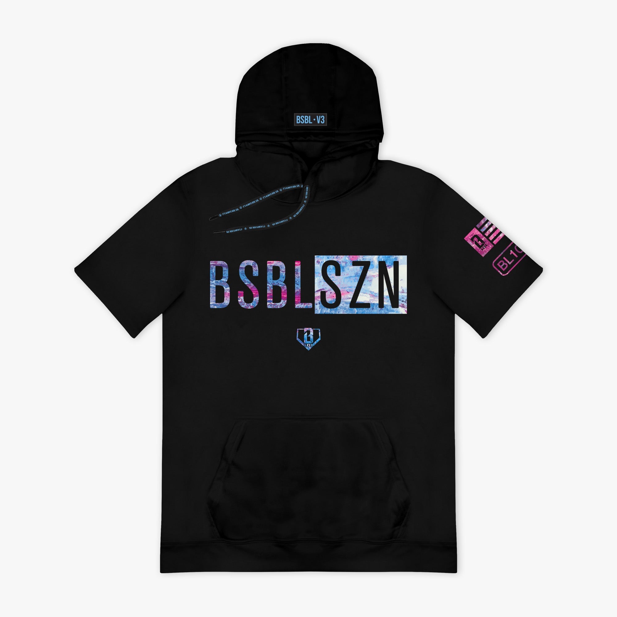 Realtree BSBL-SZN Short Sleeve Hoodie V3 - Black/Aspect Blue