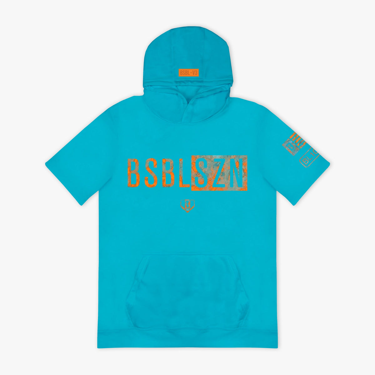 Realtree BSBL-SZN Short Sleeve Youth Hoodie V3 - Bright Blue/Aspect-Orange