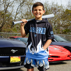 BSBL-SZN V2 Short Sleeve Youth Hoodie - Flames Blue
