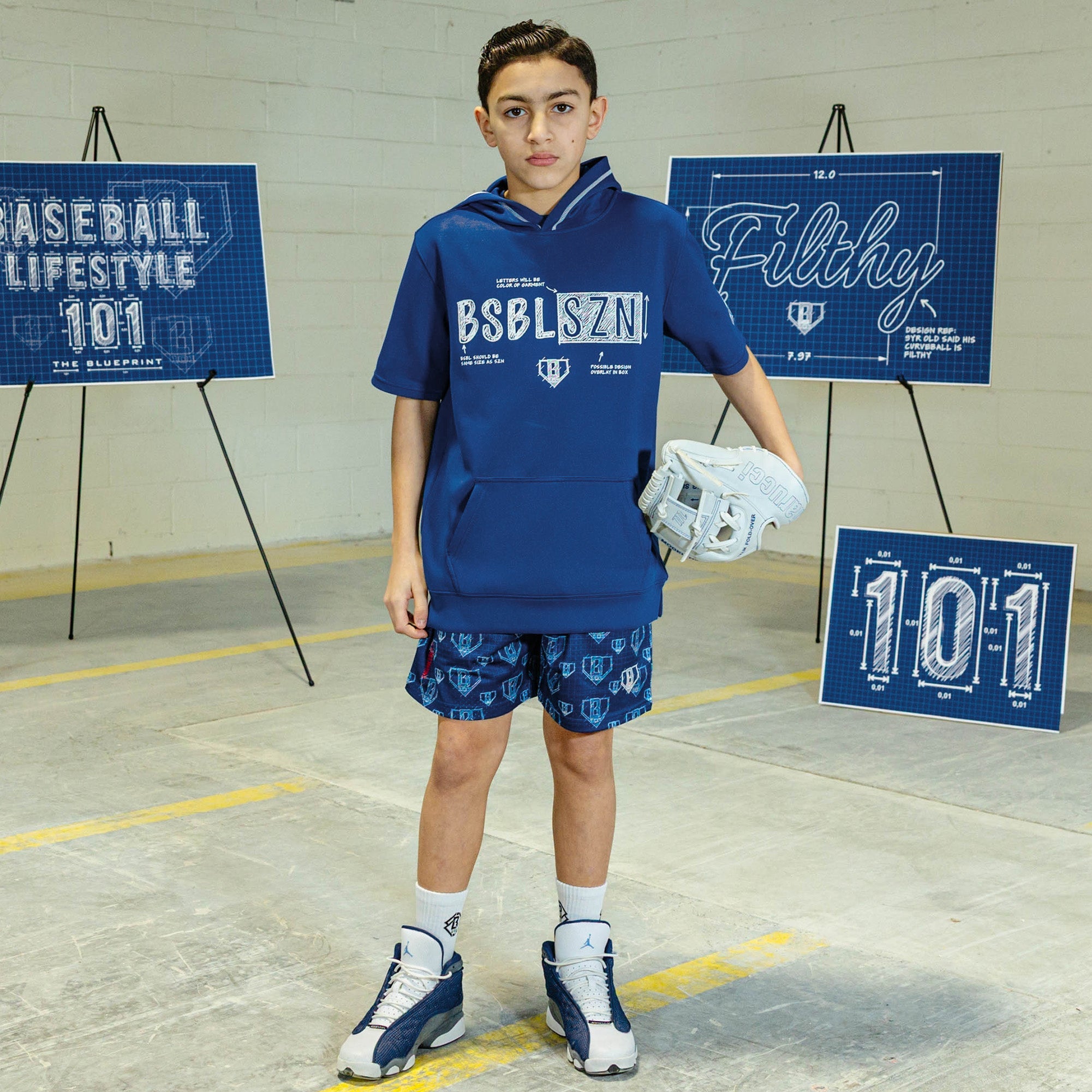 BSBL-SZN Short Sleeve Youth Hoodie V3 - Blueprint