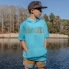 Realtree BSBL-SZN Short Sleeve Youth Hoodie V3 - Bright Blue/Aspect-Orange