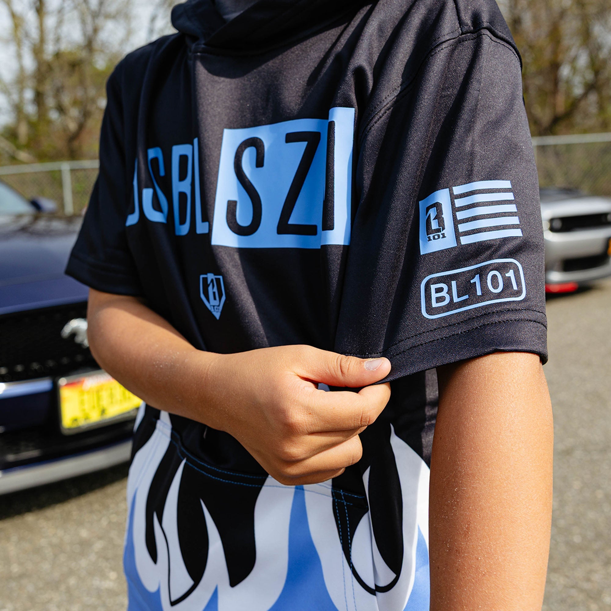 BSBL-SZN V2 Short Sleeve Youth Hoodie - Flames Blue