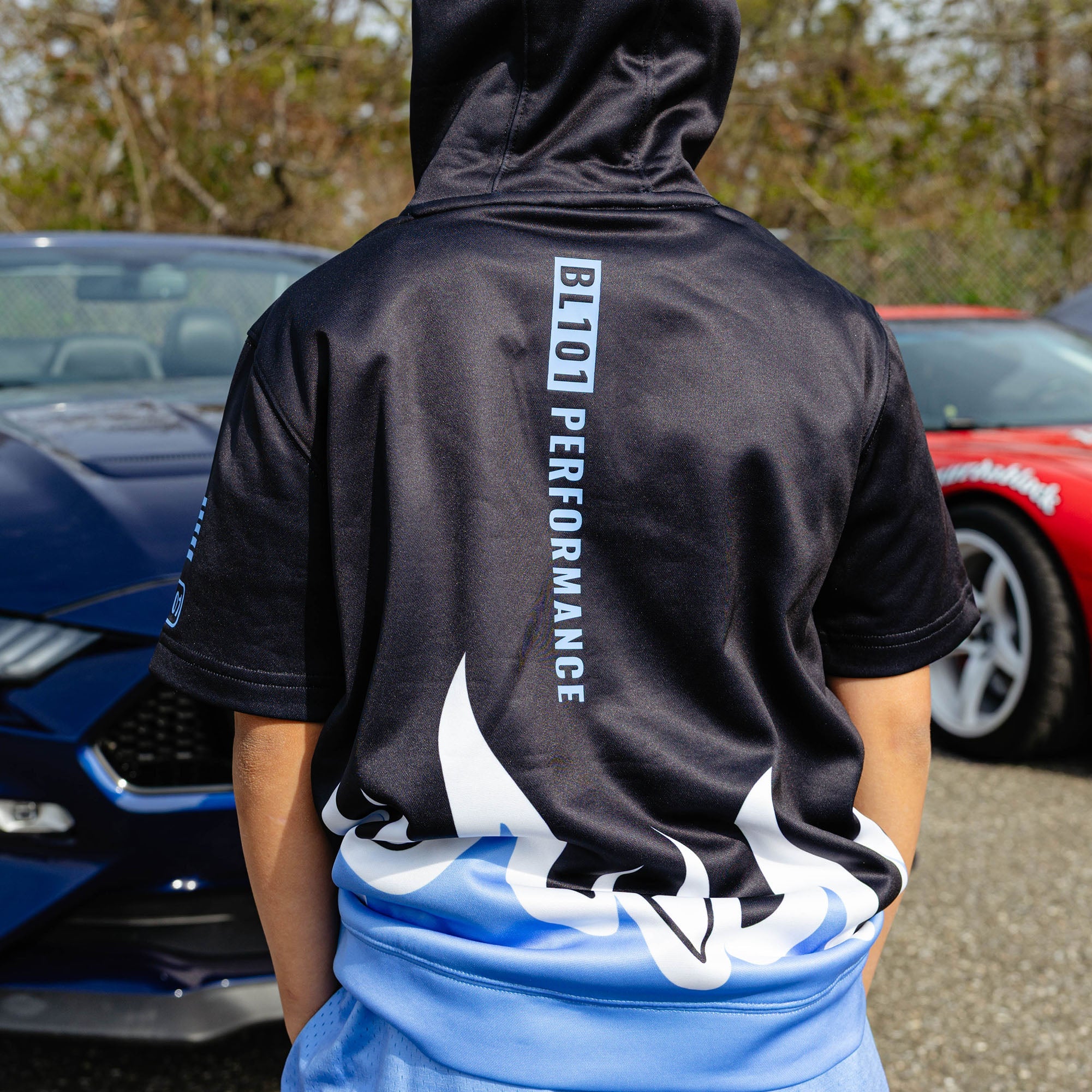 BSBL-SZN V2 Short Sleeve Youth Hoodie - Flames Blue
