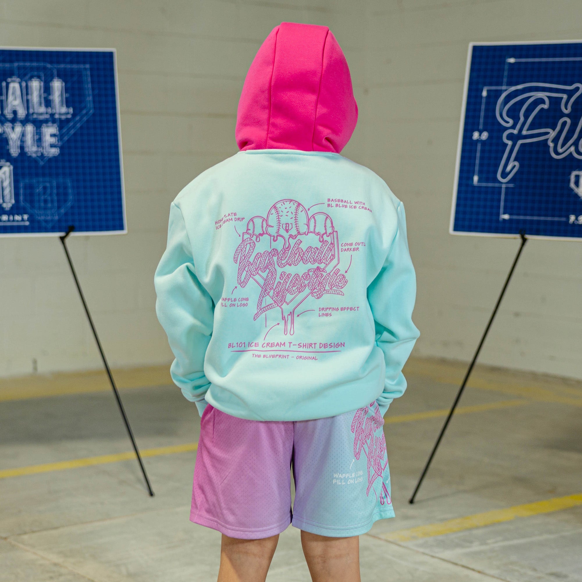 OG Ice Cream Design Youth Hoodie - Light Blue