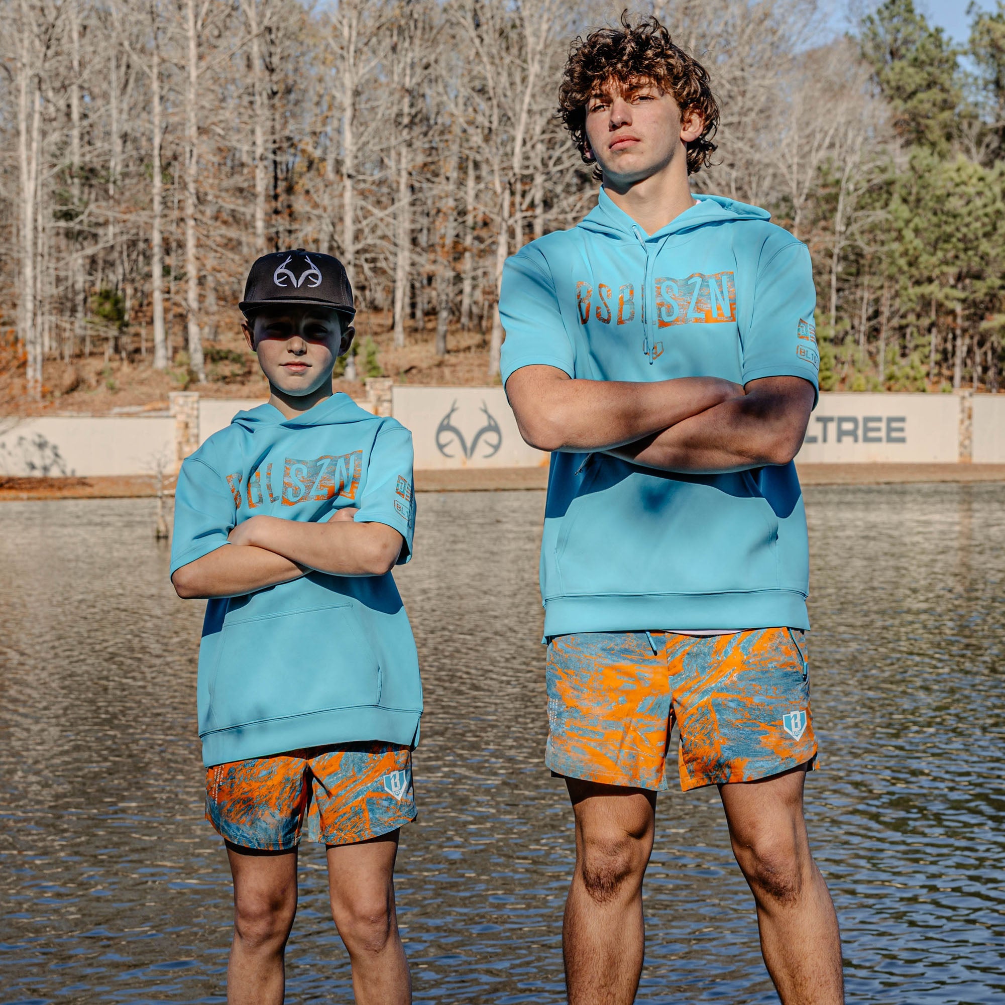 Realtree BSBL-SZN Short Sleeve Youth Hoodie V3 - Bright Blue/Aspect-Orange