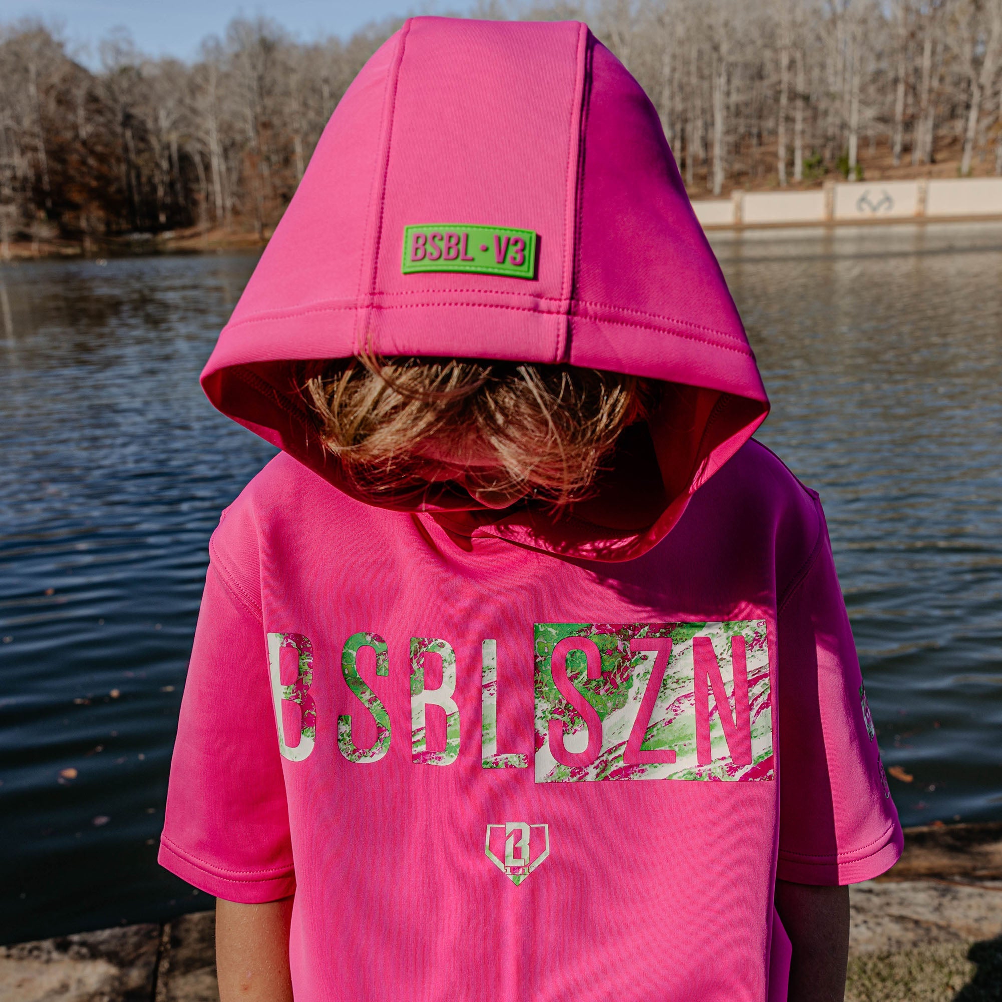 Realtree BSBL-SZN Short Sleeve Youth Hoodie V3 - Pink/Aspect-Pink
