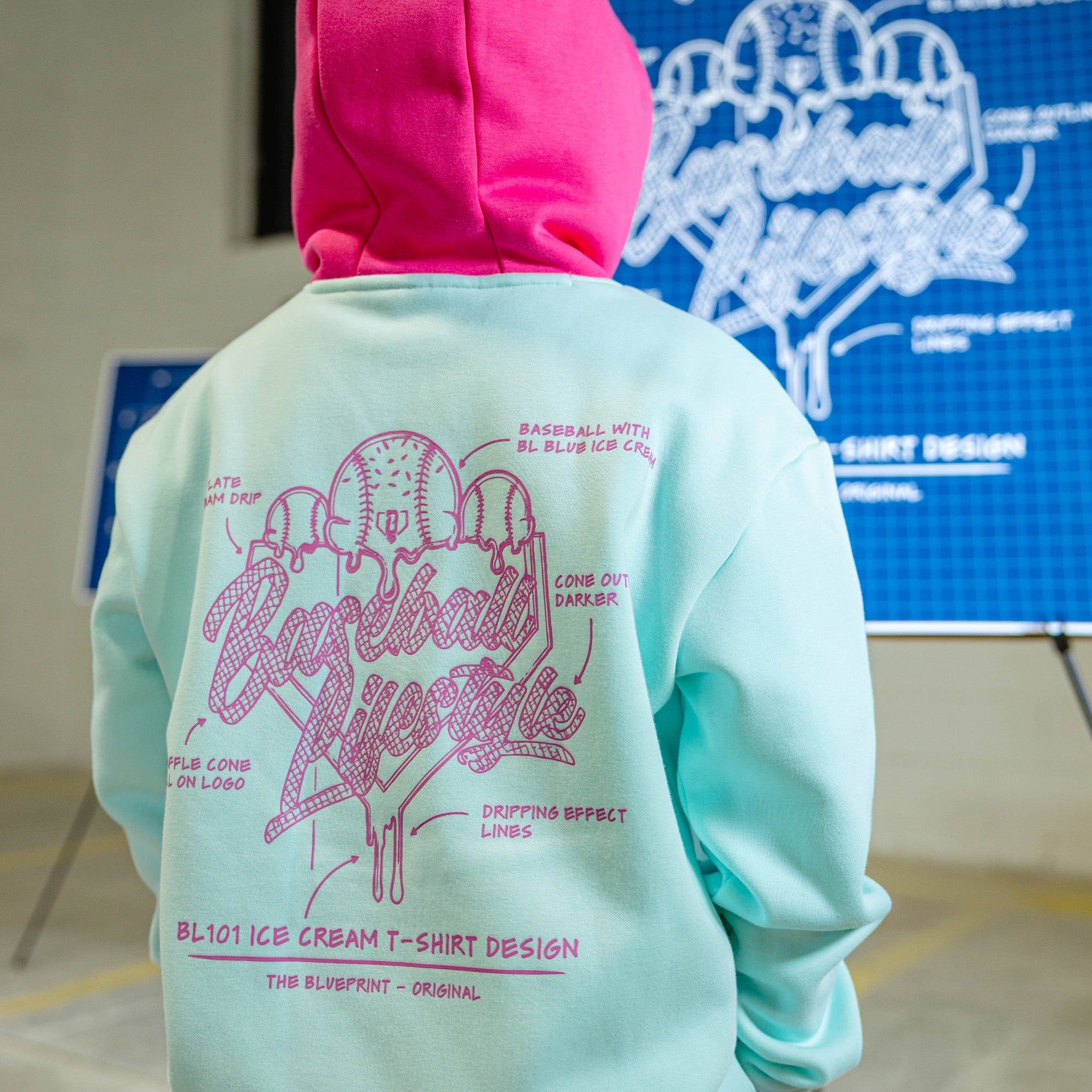 OG Ice Cream Design Youth Hoodie - Light Blue