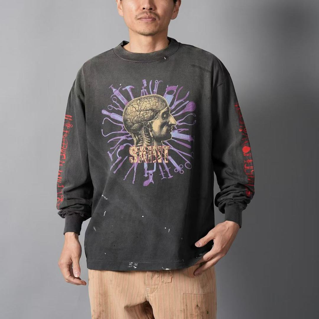 Saint Michael Vintage Artwork & Typography Graphic Sweatshirt