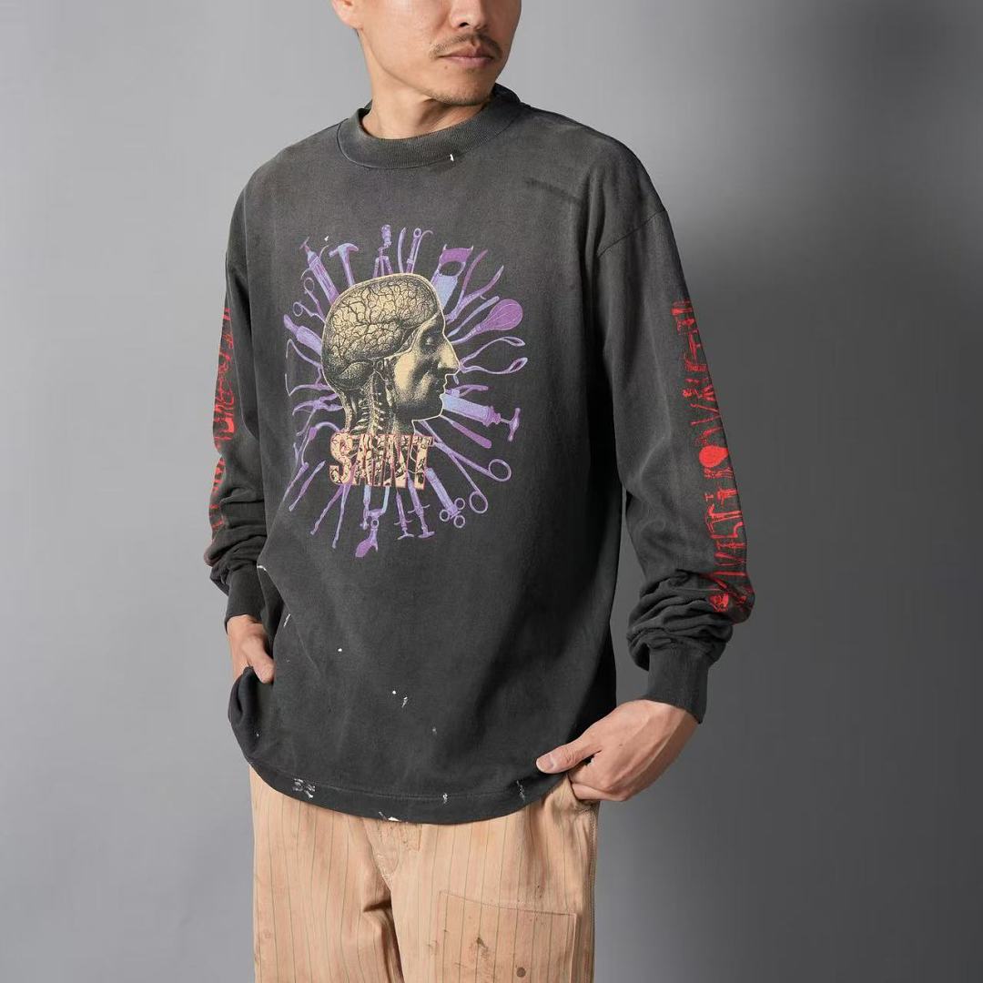 Saint Michael Vintage Artwork & Typography Graphic Sweatshirt